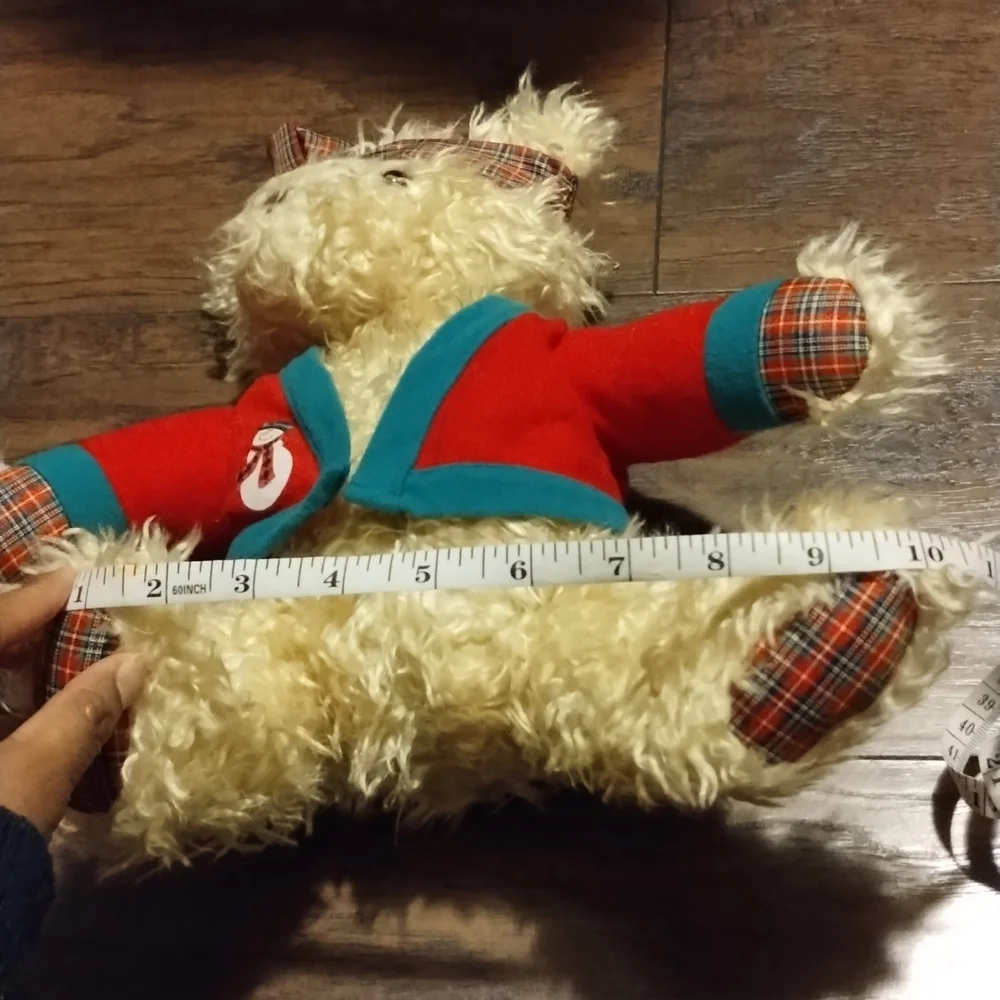 ✓VTG Hallmark Christmas Stuffed Merrily Bear w/ Snowman Coat + Bow Headband 11in - Picture 11 of 13